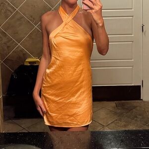 Elegant Orange Halter Dress